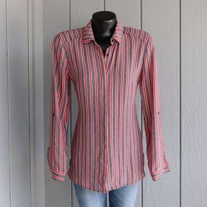 DR2 Striped Long Sleeve Button Down Blouse
